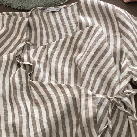 Linenfox Georgia Linen Wrap Tie Top in Cacao Stripe, XS - Picture 12 of 12